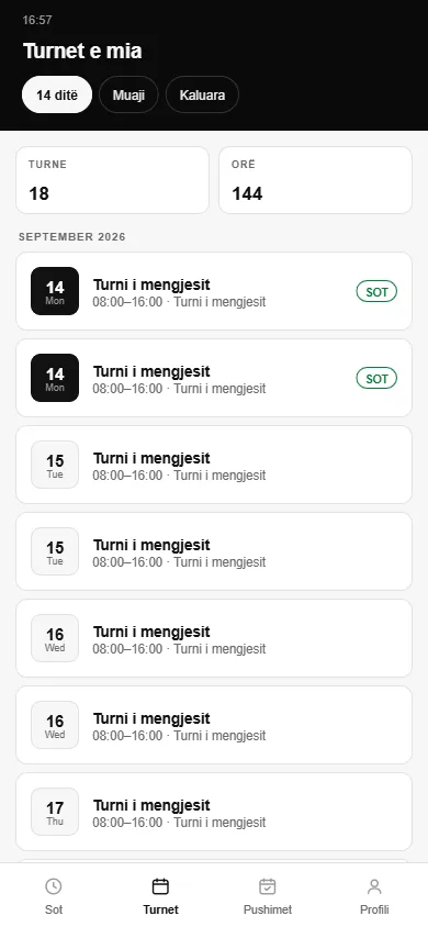 The my-shifts screen in the mobile app